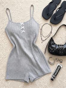 Lounge Form Backless Ribbed Knit Jumpsuit - Light Grey
