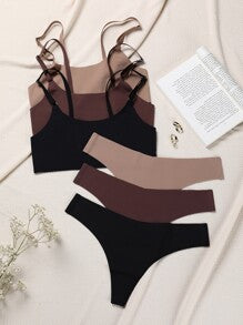 Soft Muse Wireless Bra & Thong Set, 3 Pieces - Multicolor