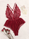 Scarlet Cross-Back Lace & Mesh Teddy - Burgundy