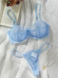 Bloom Embroidered Underwire Lingerie Duo - Baby Blue