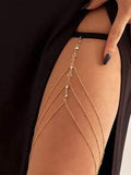 Gilded Rhinestone Layered Thigh Chain - Golden