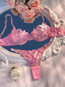 Garden Glow Embroidered Mesh Underwire Duo - Pink