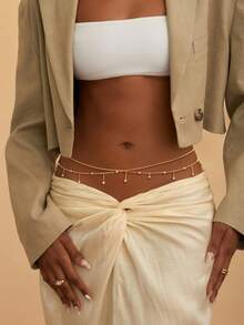 Halo Adjustable Layered Bead & Crystal Waist Chain - Yellow Gold