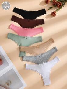 Daily Bow Lace-Trim Thongs, 7-Pack - Multicolor