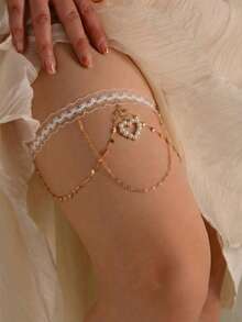 Amour Lace, Pearl & Heart Thigh Chain - Multicolor