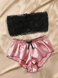 Satin Whisper Lace Bandeau & Shorts Set - Multicolor