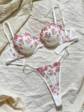 Blossom Bow Embroidered Push-Up Balconette Set - Pink