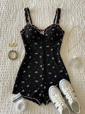 Meadow Ruffle Floral Pajama Jumpsuit - Black