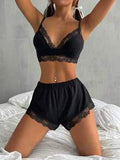 Lace Moments V-Neck Cami & Shorts Set - Black