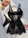 Nocturne Sheer Lace Underwire Nightdress Set - Black